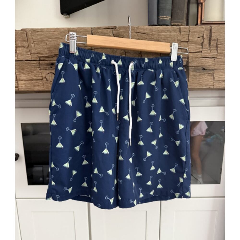 Mosmann Australia Men's Navy Martini Print Swim Trunks Mesh Lined Size M